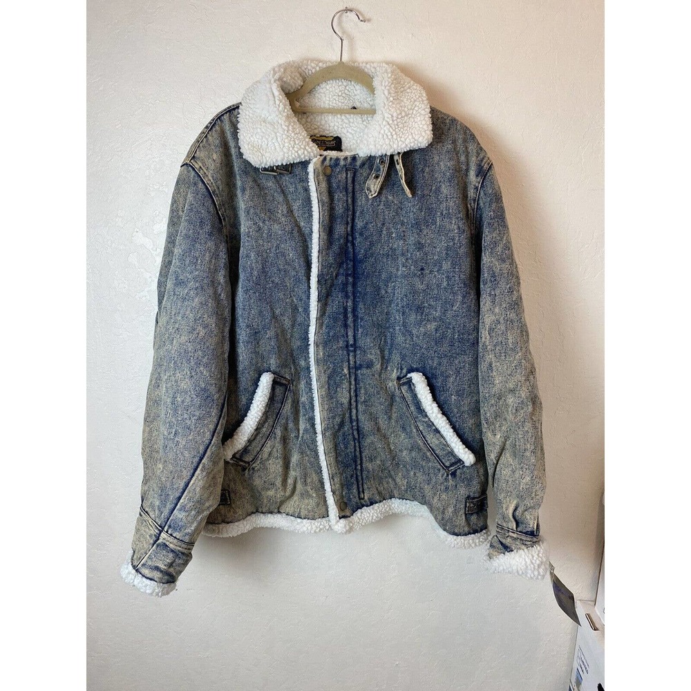 NWT Vintage EXPRESSIONS 80’s Acid Washed Blue Sherpa Lined Denim Jacket LARGE